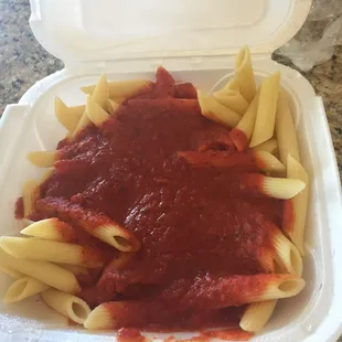 Side of pasta with sauce