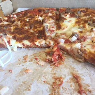 Pizza with sausage and onion