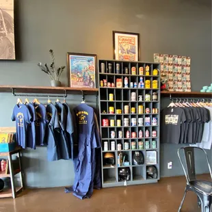 They have t-shirts for sale and a unique motorcycles decor.