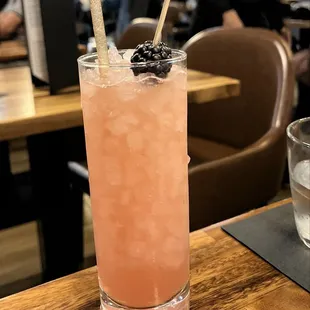 BERRY-GO-ROUND FLOR DE CANA WHITE RUM, BLACKBERRY, ALMOND, LEMON decadent flavors, a little bit sweet and tart