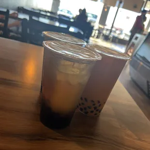 Honey green tea, Thai tea and avocado smoothie.