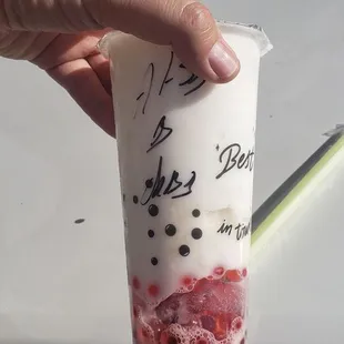 A large almond Boba slushie