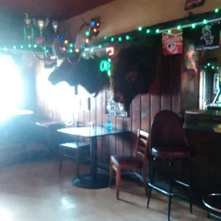 Not too big. Pool tables, foosball and locals.