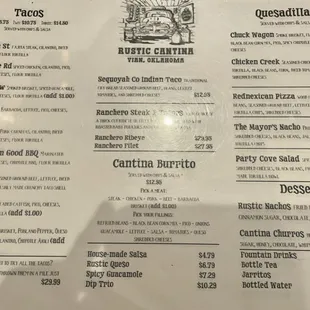 a menu for a restaurant