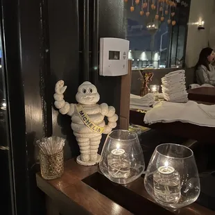 Michelin character is on the front desk