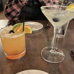 Rum/pineapple cocktail and blueberry lemon drop