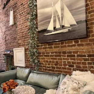 a living room with a couch and a coffee table