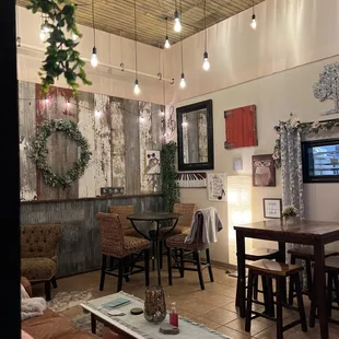 a living room and dining area