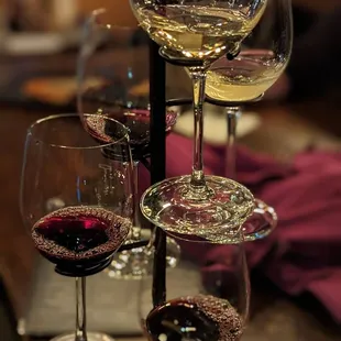 Flight of wine on a unique spiral rack