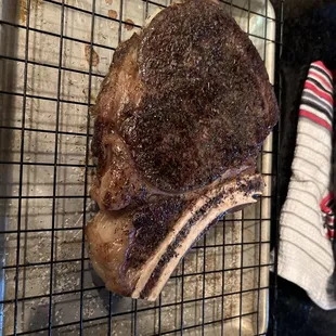 a steak on a rack