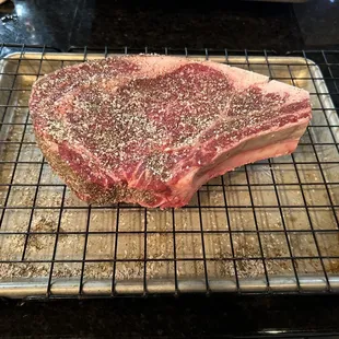 a steak on a rack
