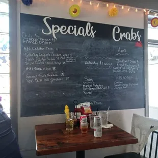 Chalkboard of specials...crabs too