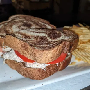 Chicken salad on marble rye