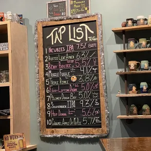 a list of items on a chalkboard