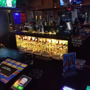 the bar and televisions in the background