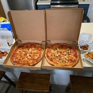 Heart attack (left) and sausage (right) pizzas
