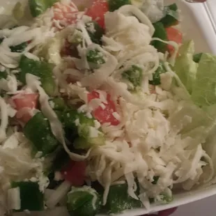 Tossed salad - dressing comes in packet on the side.