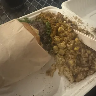 Continental divide burger and street corn