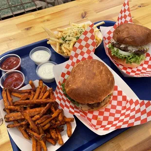 Sweet potato fries, day of the dead burger, the sacred &amp; Italian truffle fries.