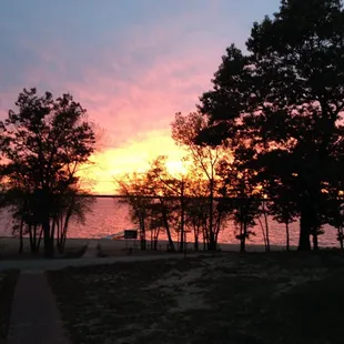 Sunset view over Castle Rock lake from outside Carlson's