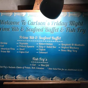 Friday night buffet menu