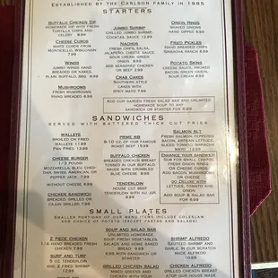 The menu Front side