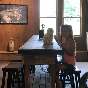 Enjoying ice cream in the wine tasting room.