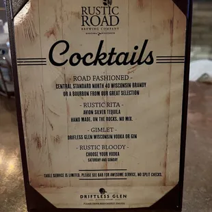 The list of cocktails ... if you're lucky to get waited on