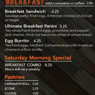the breakfast menu