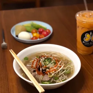 Pho filet and Thai ice tea (to-go)