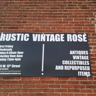 Store hours and location for the Rustic Vintage Rose!