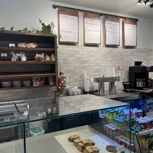 a counter with pastries and pastries
