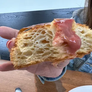 Raspberry has only raspberry on the top.... But flows down after the middle bite