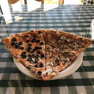 two slices of pizza on a plate