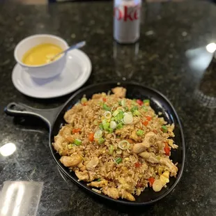 Chaufa de Pollo with a side of Huancaina sauce