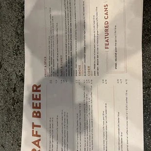 Beer menu