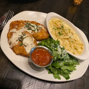 Chicken Parmesan with fettuccine Alfredo