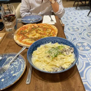 Pappardelle truffle and Smoked Caprese Pizza