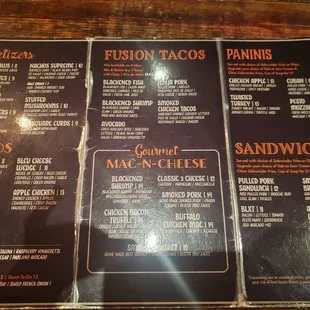 the menu of a restaurant