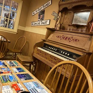 a piano in a restaurant