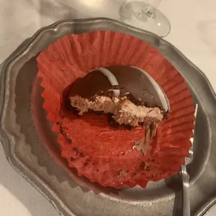 Half eaten turtle cheesecake -- so. good.