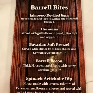 New Rusty Barrel Lounge menu.