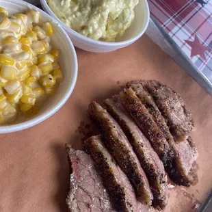 Zoom in on brisket, no bark or smoke rings. Very chewy. Sides were absolutely wonderful