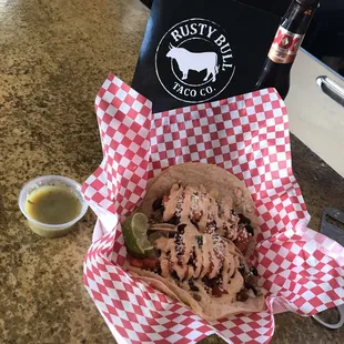 Veggie taco add pork.....yum!