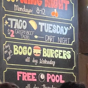 Daily specials. Friday 50% off appetizers.