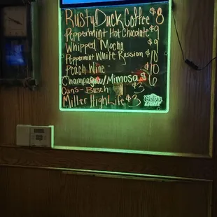 a menu on a wall in a restaurant