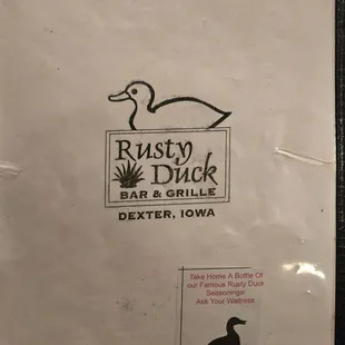 a picture of a duck on a menu