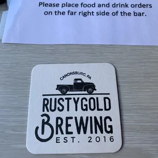 a menu for the restaurant