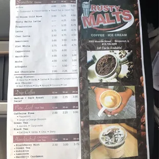 a menu for a coffee shop