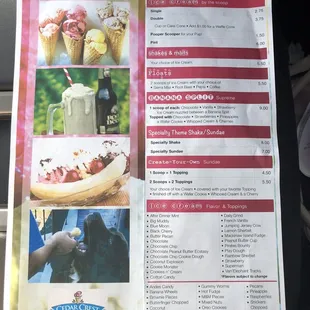 a menu for ice cream sundaes